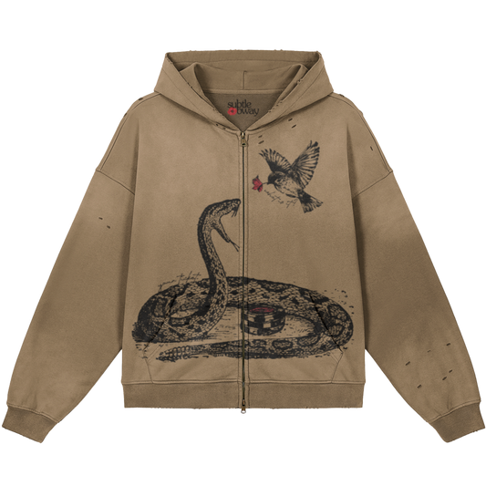 Songbird Vs. Rattlesnake: Sun Faded Distressed Zip-Up
